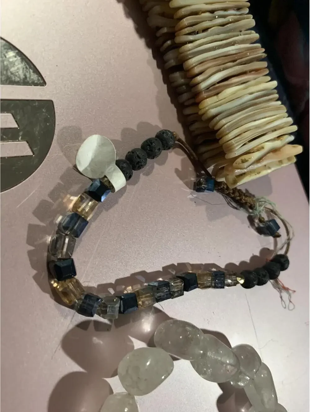 Handmade Beaded Bracelet with Mixed Stone and Lava Beads